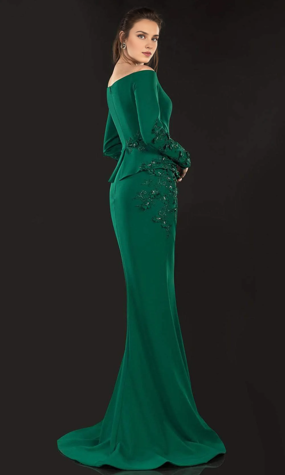 Boat Collar Prom Dress Elegant Fish Tail Evening Gown Beaded Lace Long Sleeve Dress Gowns Evening Dresses